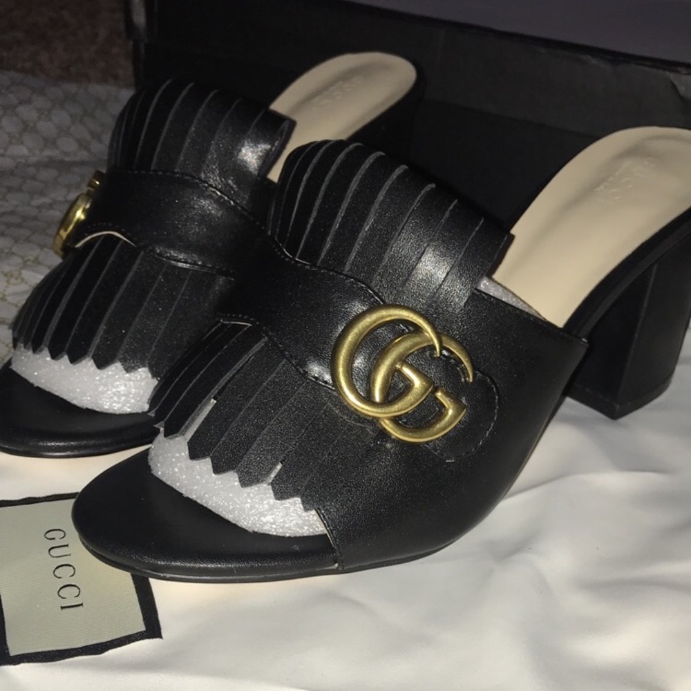 Gucci Leather mid-heel slide